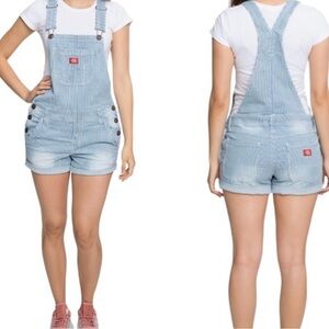 DICKIES Women’s Hickory Stripe
Shortalls Blue Striped Denim Overalls ‎ Sz M
